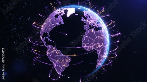 Wallpaper Mural Futuristic Digital Earth with Global Network Connections and Data Streams Torontodigital.ca