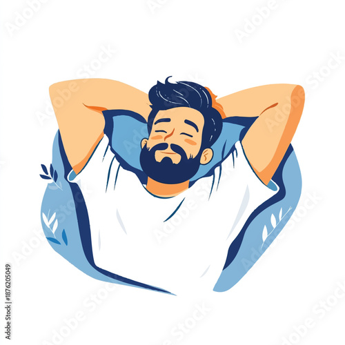  Relaxed Bearded Man Resting with Hands Behind Head