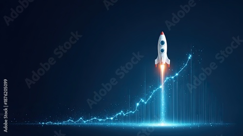 Wallpaper Mural A sleek rocket launches against a dark background, symbolizing growth and high technology with a graph indicating upward progress. Torontodigital.ca