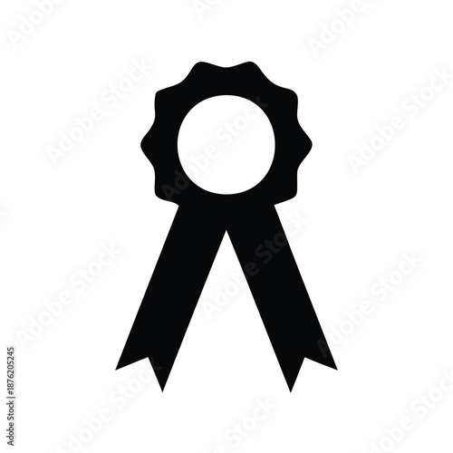 Icon of a black award rosette with two ribbons trailing down below
