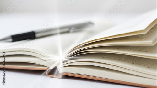 Open Book with Pen and Light Rays - Concept of Knowledge and Ideas
