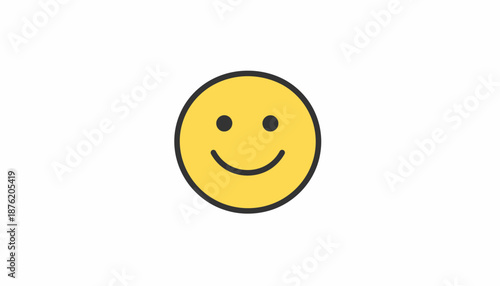 Bright yellow cartoon smiley face icon expressing joy and contentment on a clean white background
