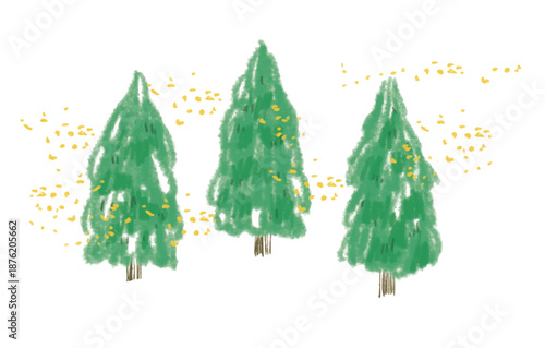 杉の木から花粉が飛散している様子のベクターイラスト