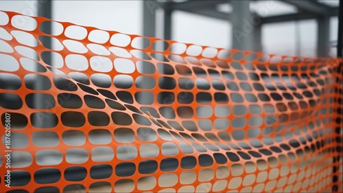 Orange safety fence barrier, construction site, restricted area, warning, temporary boundary