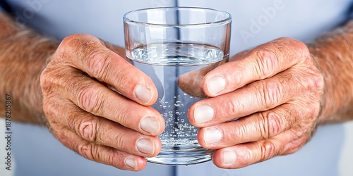 Young adult drinking water while checking phone notifications modern habit depiction neutral tone natural daylight, Realistic Photo