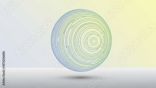 Abstract sphere with concentric circles and gradient background representing data visualization or technology concept isolated on white