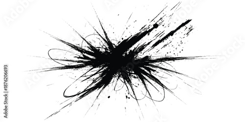 Dynamic abstract black ink splatter creating an explosive and chaotic visual effect