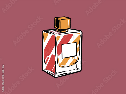 Perfume bottle artwork design. Hand drawn cosmetic illustration. Luxury fragrance graphic print. Retro cologne sketch. Apparel design t shirt print, p