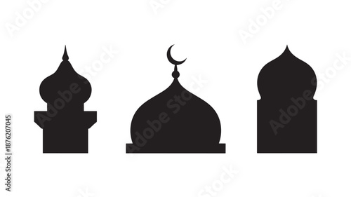 Islamic Dome Silhouettes in Simple Minimalist Style with Black Color on White Background for Religious Symbol