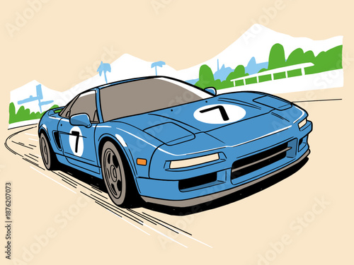 Sport car print design for t shirt print, poster, sticker, background and other uses. Fast wheels challenge. Extreme racing artwork. Road speed graphi