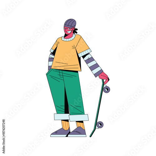 Retro Skater Standing With Skateboard