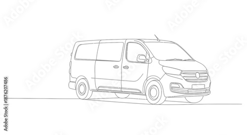 Minimalist line art illustration of a modern passenger van or minibus viewed from the side on a white background