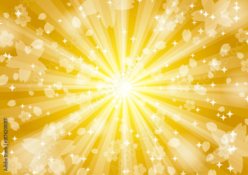 キラキラと輝く放射の中 桜が舞うイラスト