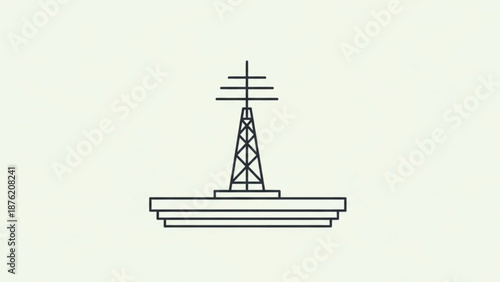 Outline illustration of a radio tower on a platform simple line art design for communication and broadcasting concepts isolated on a light background
