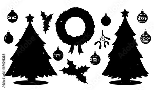 Cute hand drawn Christmas decor elements vector illustration