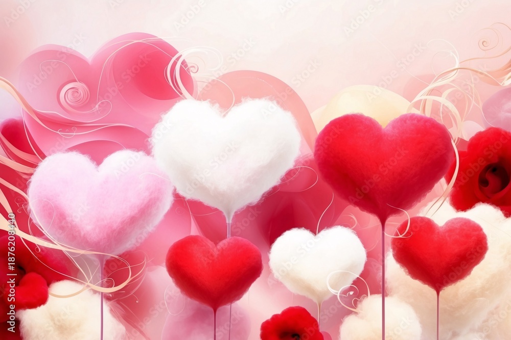 custom made wallpaper toronto digitalSurreal landscape with fluffy cotton candy hearts on stems against pink dreamlike background