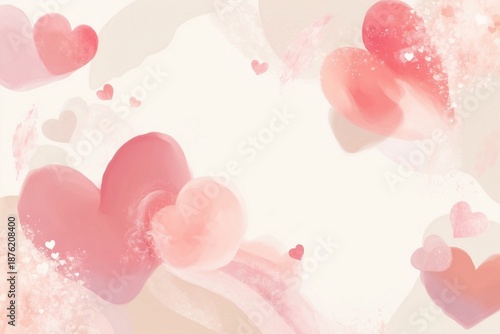 Wallpaper Mural Abstract watercolor background with soft pink hearts and artistic paint splashes for romantic designs Torontodigital.ca