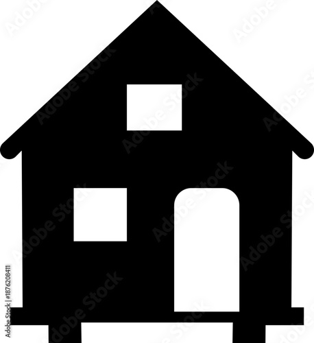 Cabin shelter house icon, showing a small wooden cabin for shelter and outdoor living. Ideal for travel, minimalist camping, rural housing, maps urban camper compact vector refuge, apps, web design