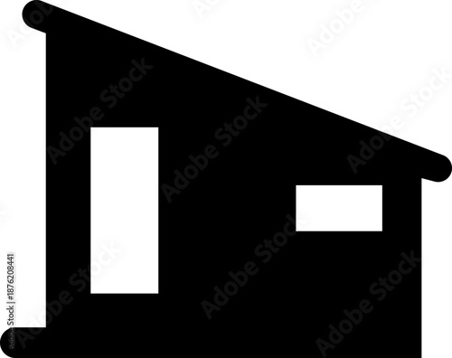 Cabin shelter house icon, showing a small wooden cabin for shelter and outdoor living. Ideal for travel, minimalist camping, rural housing, maps urban camper compact vector refuge, apps, web design