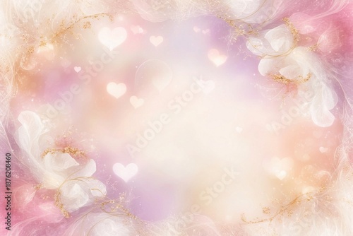 Wallpaper Mural Ethereal bokeh background with glowing hearts and golden floral ornaments for dreamy wedding theme Torontodigital.ca