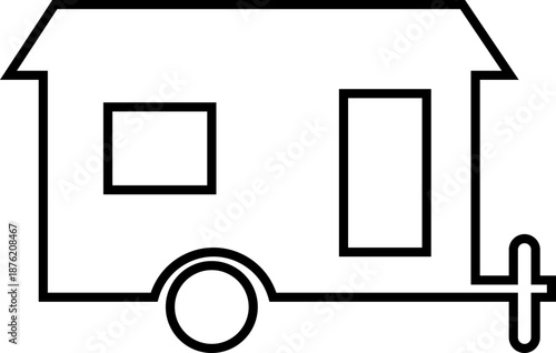 Cabin shelter house icon, showing a small wooden cabin for shelter and outdoor living. Ideal for travel, minimalist camping, rural housing, maps urban camper compact vector refuge, apps, web design