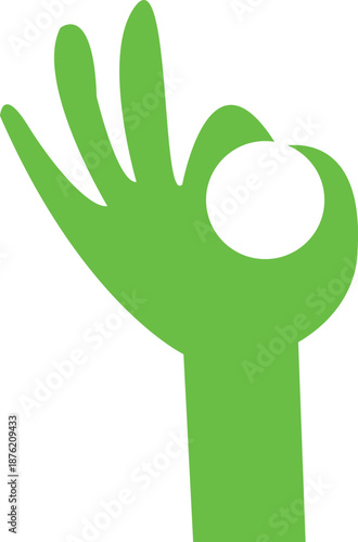 Clean graphic of a green hand making the 'OK' gesture, showing approval