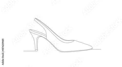 Elegant single line drawing of a classic women s slingback high heel shoe showcasing its sophisticated silhouette and stylish design