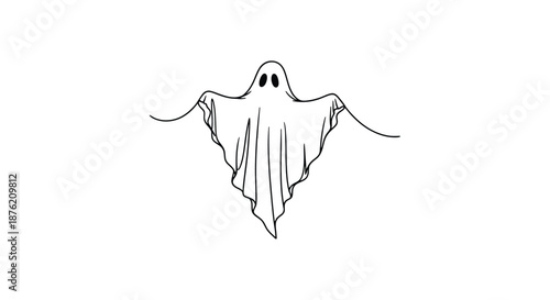 Spooky hand drawn ghost illustration with arms outstretched against a white background for halloween and scary themes