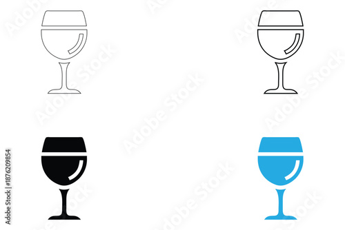 elegant wine glass icon vector set, drinking glass symbol icon vector, silhouette and line art