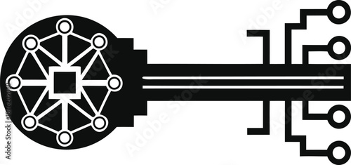 Modern key with circuit board design on black background