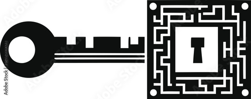 Key unlocking complex maze with inner keyhole