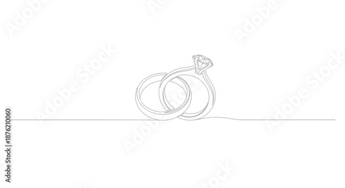 Elegant minimalist single line drawing of two intertwined wedding rings symbolizing love commitment and eternal union on a clean white background