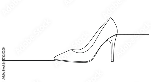 Elegant single line drawing of a classic high heel stiletto shoe with a thin sole and pointed toe on a white background