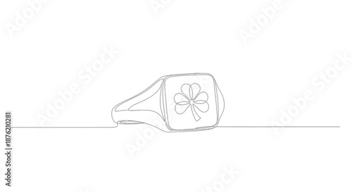 Elegant hand drawn sketch of a vintage signet ring with a floral crest design on a clean white background