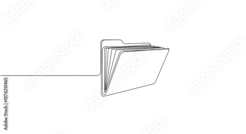 Minimalist line art illustration of an open spiral bound notebook or journal with blank pages on a white background