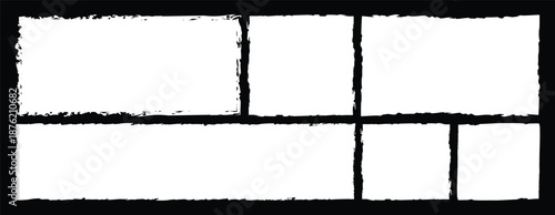 White vector rough edge rectangles on black background.  grungy dirty textures. Hand-drawn vector elements.