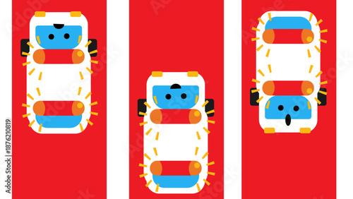 上から見た救急車のかわいいキャラクターイラストセット