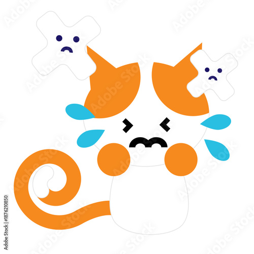 泣いて困っているかわいい動物キャラクターのイラスト