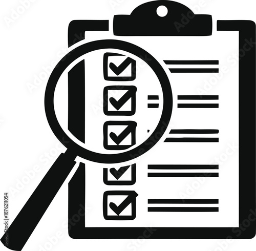 Clipboard with magnifying glass on checklist