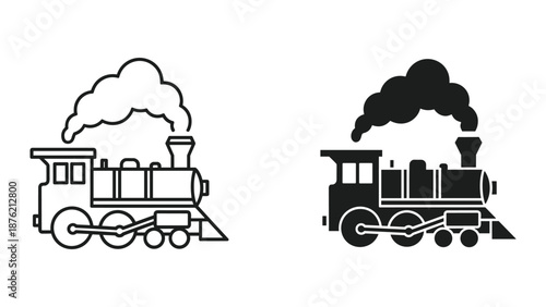 Black and White Train Engine Vector Illustrations