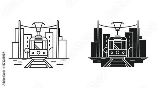 Monochrome Train Illustrations in Cityscapes