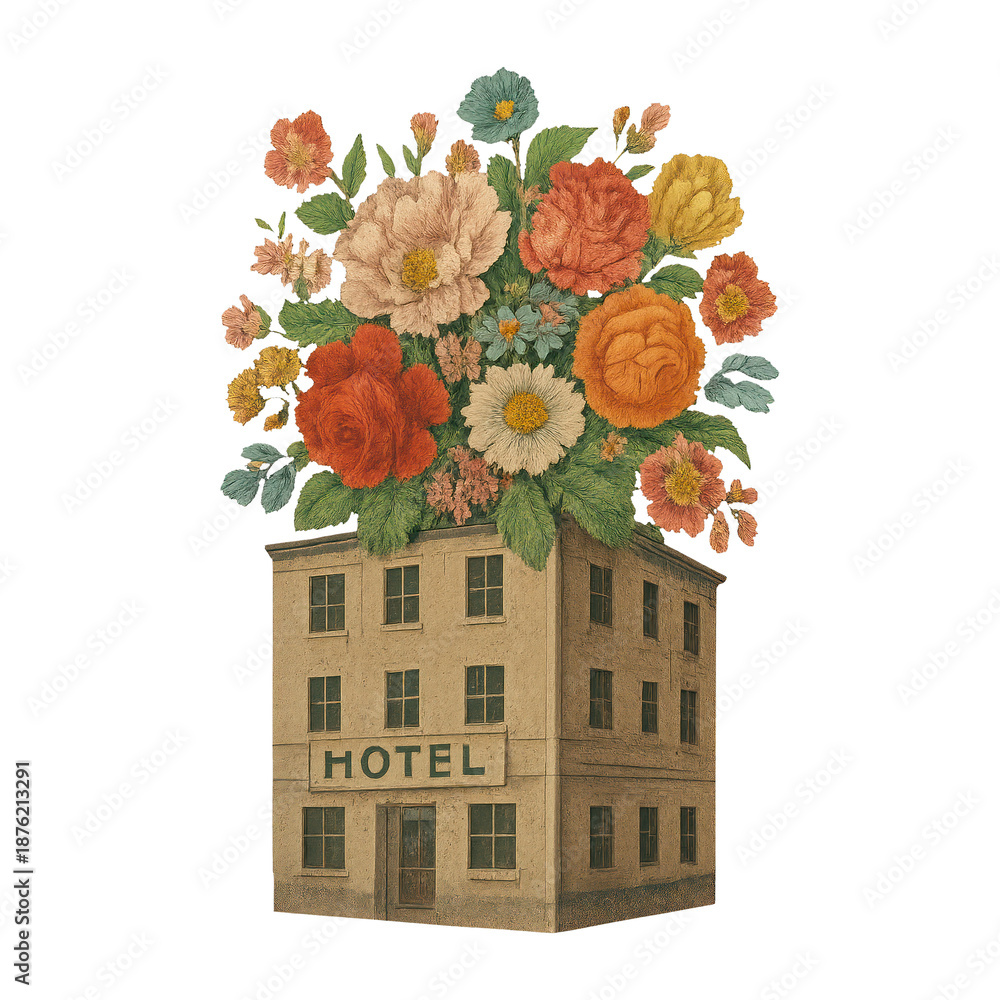 Fototapeta premium PNG Floral hotel building illustration