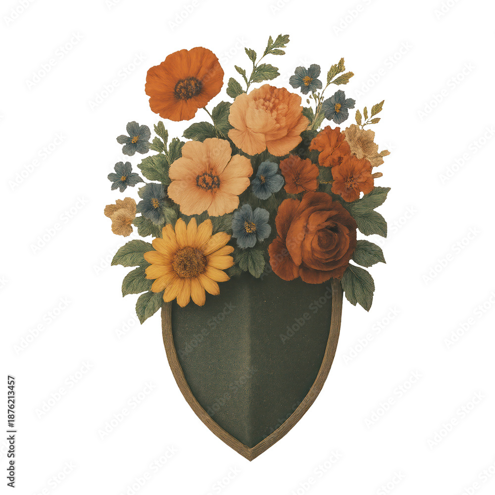 Fototapeta premium PNG Vintage floral shield illustration
