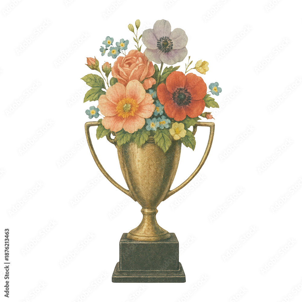 Fototapeta premium PNG Vintage trophy with colorful flowers.
