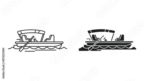 Vector Illustration of a Pontoon Boat with Outboard Motor