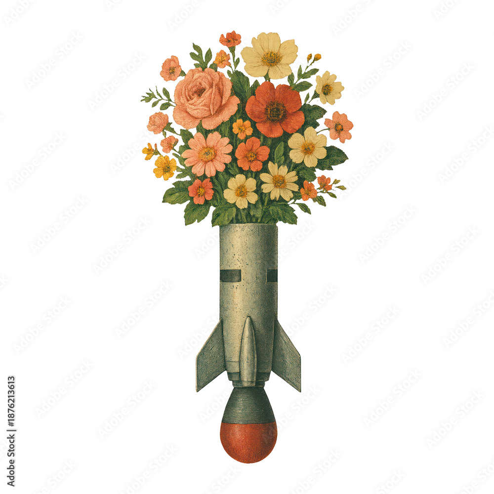 Naklejka premium PNG Flowers bloom from missile.