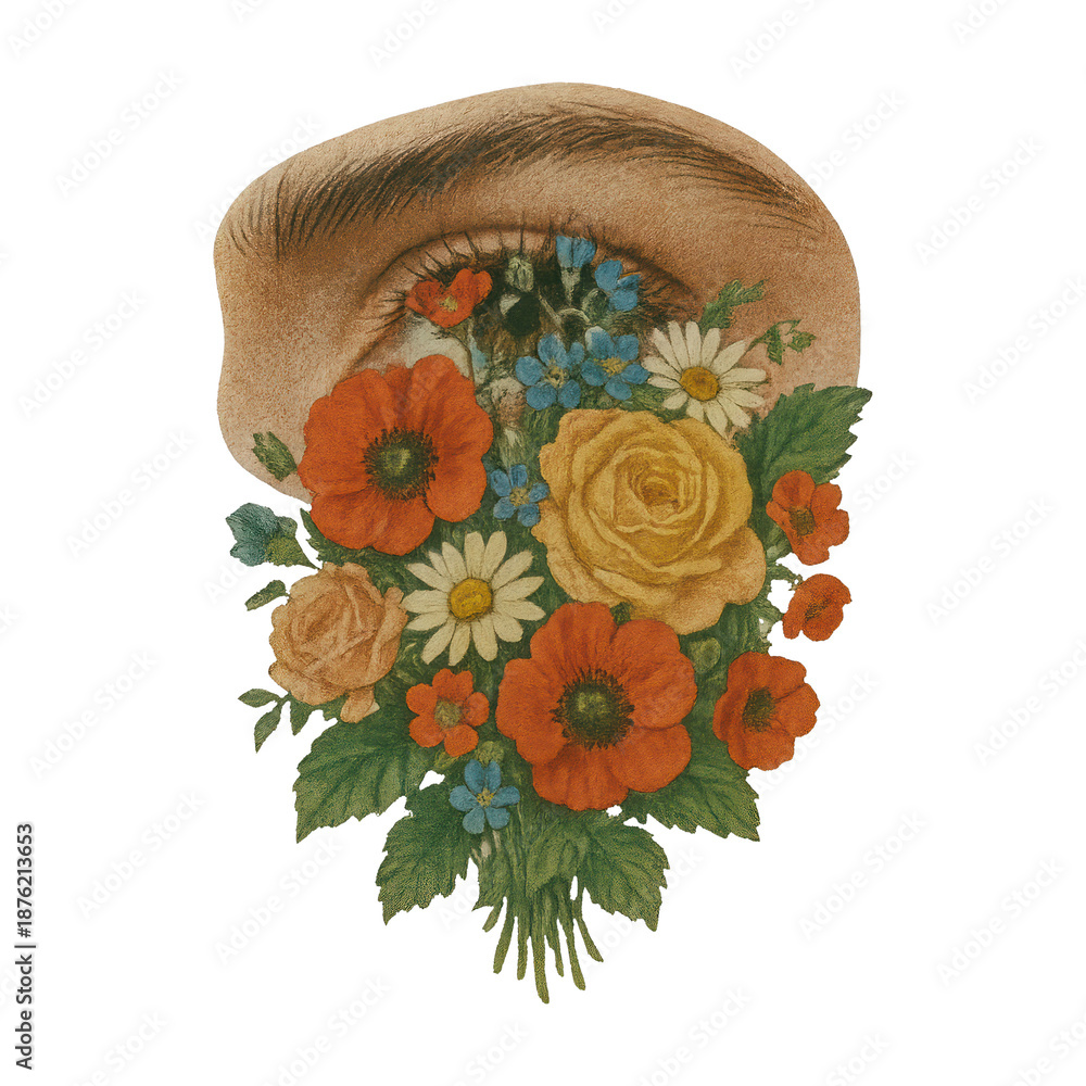 Fototapeta premium PNG Surreal floral eye illustration