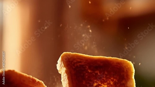 Close up of toasted bread slices with golden color and texture