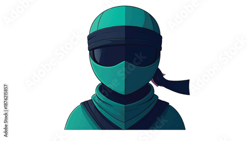 Stylized Teal Ninja Character with Black Mask and Headband.