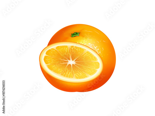 Realistic three dimensional ripe orange fruit with whole and sliced pieces isolated for citrus food packaging vitamin nutrition branding and fresh produce advertising